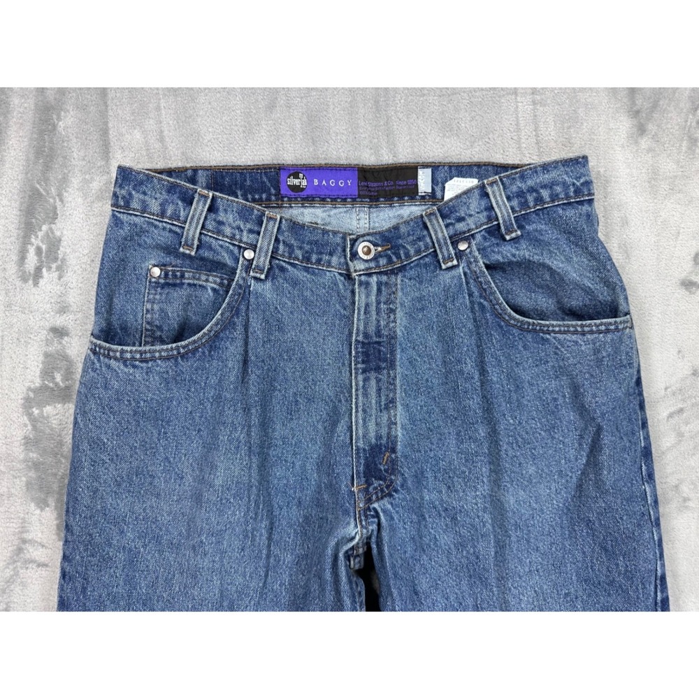 Vintage Levis SilverTab Baggy Jeans 36x30 Medium Wash Denim Made in USA 90s - Picture 4 of 13